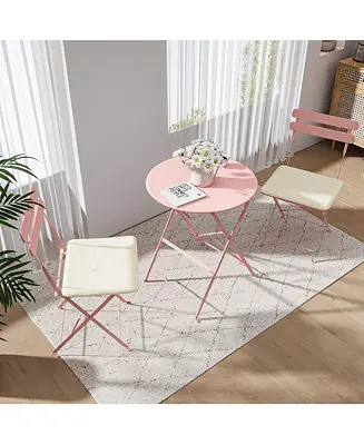 3 Pieces Patio Bistro Balcony Metail Chair Table Set-Pink In Demand