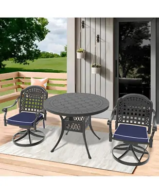Streamdale 3-pc Cast Aluminum Dining Set, 2 Swivel Chairs, 39" Round Table, Black Frame Hot Picks