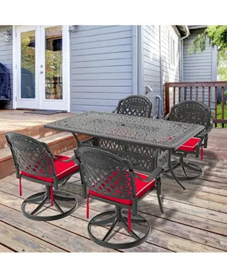 Streamdale 5-Pc Cast Aluminum Dining Set, 4 Swivel Chairs & Rectangular Table, Black Frame Hassle-Free Returns