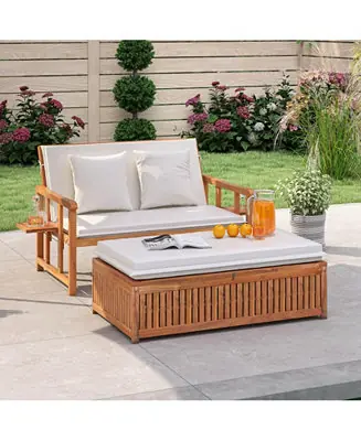 No Minimum Order Outdoor Wooden Daybed with 4-Level Backrest & Removable Cushions for Poolside