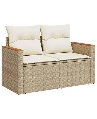 Price Drop Patio Sofa Beige PE rattan, Powder-coated steel, Solid acacia wood