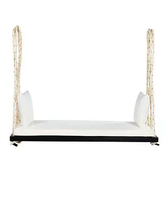 63 Inch Acacia Wood Porch Swing with Cushion and Hemp Ropes Factory Price