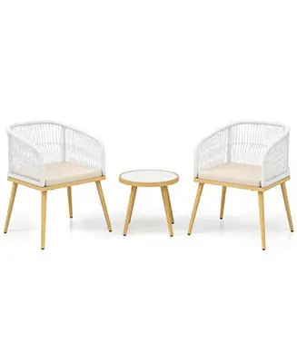 Budget 3 Pieces Outdoor Bistro PE Wicker Conversation Furniture Set-White