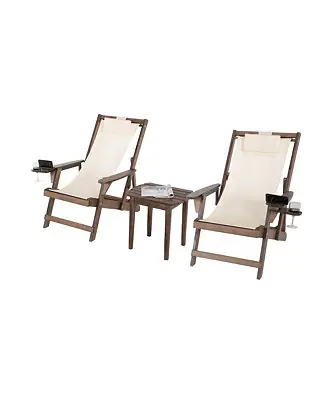 Big Sale Canvas Sling Chairs With Cup And Wine Holder And End Table