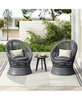 Streamdale Gray swivel wicker lounge chairs (set of 2), Modern, rattan/iron frame Affordable