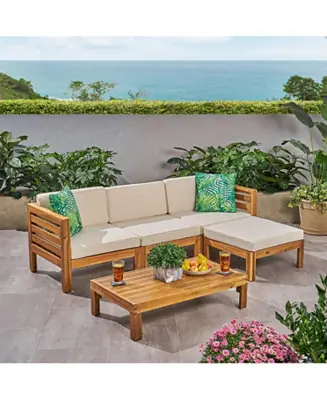 Don’t Miss Out Streamdale Acacia Wood Outdoor Sofa Set with Ottoman & Table