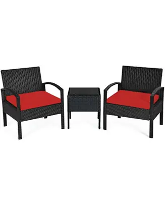 Get Yours 3 Pieces Outdoor Rattan Patio Conversation Set with Seat Cushions