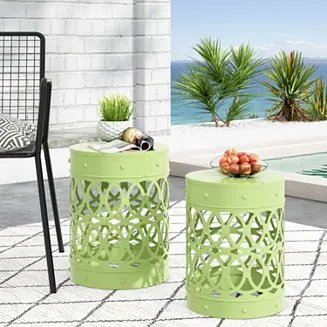 Deal Streamdale Modern Metal End Table Set With Cut Iron Design (Set Of 2)