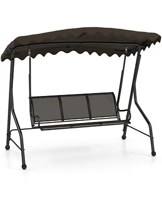Holiday Sale 3-Seat Outdoor Swing Porch Canopy Swing w/ Adjustable Shading Breathable Seat