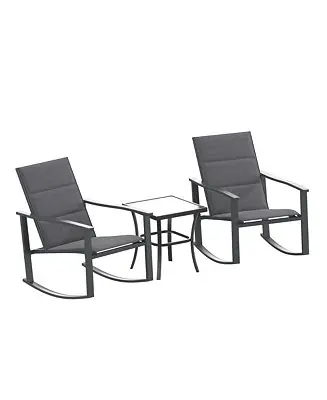 Brevyn 3 Piece Outdoor Bistro Set With Flex Comfort Rocking Chairs And Steel Framed Glass Top Table Don’t Miss Out
