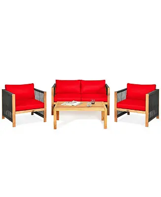 Crafted 4 Pieces Acacia Wood Sofa Set with Cushions for Outdoor Patio