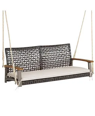 Money Back Guarantee 2-Person Rattan Hanging Porch Swing Chair