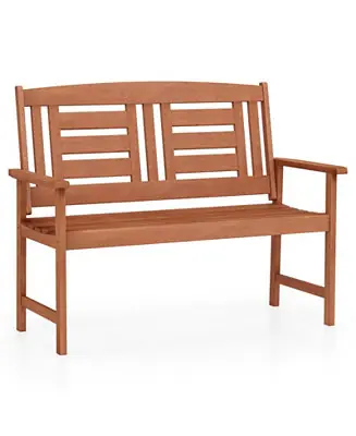 Bargain OutdoorLoveseat Hardwood 2-Seat Bench with Inclined Backrest and Slatted Seat