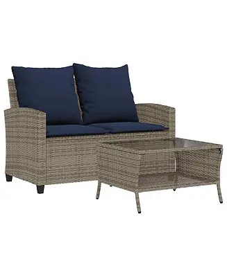 Certified Garden Sofa Grey PE rattan, powder-coated steel, tempered glass
