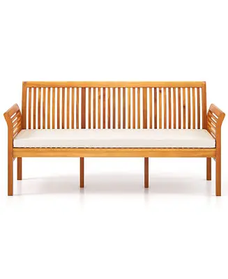 62.5'' Outdoor Garden Bench w/ High Backrest Curved Armrests & Seat Cushion Patio Top Rated