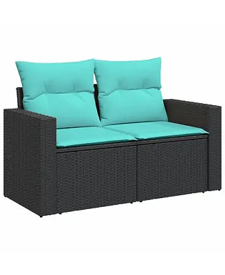 Garden Sofa Black Poly Rattan 2-Seater Adjustable Feet Premium