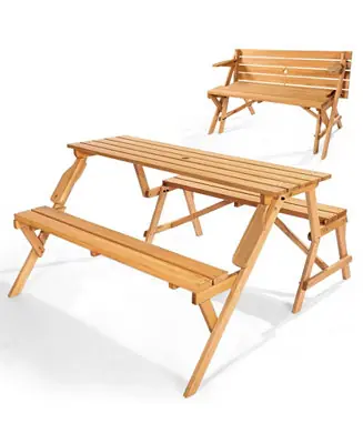 2-in-1 Transforming Wooden Picnic Table and Bench Set for Outdoor Use Factory Price