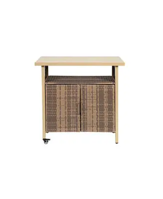 Best Price Outdoor Wicker Bar Cart with Glass Top