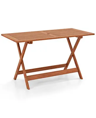 Patio Dining Table with Teak Painting and Umbrella Hole Final Sale