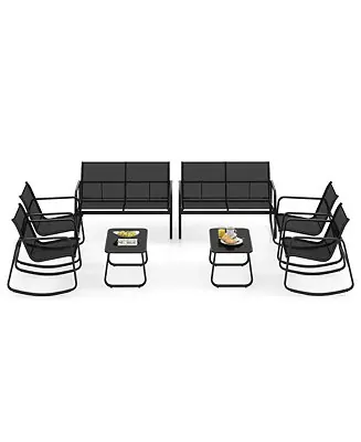 No Minimum Order 8 PCS Rocking Bistro Set Patio Furniture Set w/ Loveseat Rocking Chairs & Coffee Table