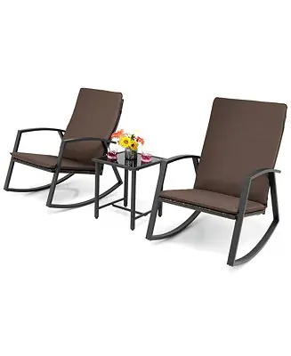 3PCS Rattan Bistro Rocking Chair Set Patio Furniture Set w/ Cushions Must Have