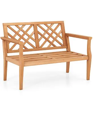 Luxury 2-Person Outdoor Garden Bench with Comfy Armrests and Backrest Teak Wood