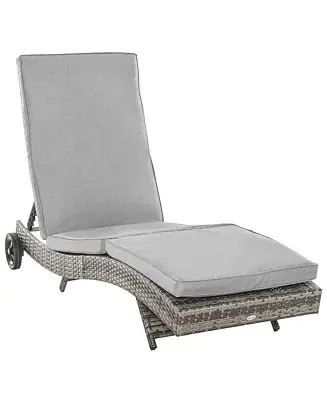 Final Sale Chaise Lounge Pool Chair, Outdoor PE Rattan Cushioned Patio Sun Lounger w/ 5-Level Adjustable Backrest & Wheels for Easy Movement, Wicker, Mixed Gray