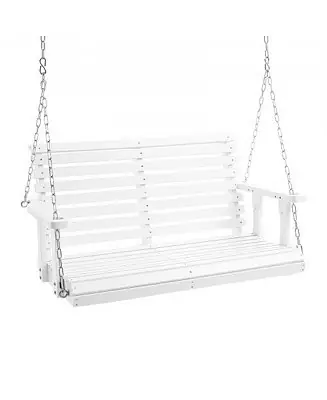 Handmade Wooden Porch Swing with Hanging Chains Heavy Duty Outdoor Bench for Patio or Garden