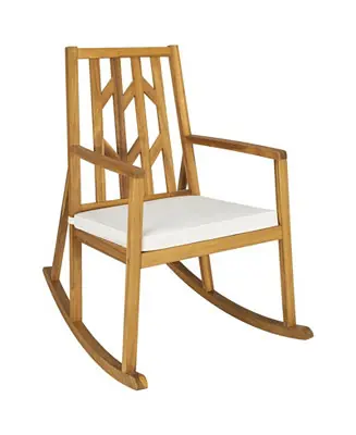 Patio Acacia Wood Rocking Chair Sofa with Armrest and Cushion for Garden and Deck Genuine