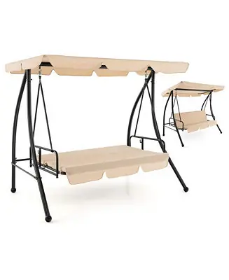 Time-Limited 2-Seat Outdoor Convertible Swing Chair with Flat Bed and Adjustable Canopy