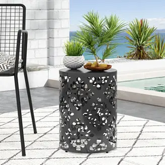 Super Sale Streamdale Stylish Outdoor Side Table with Iron Cut Floral Design
