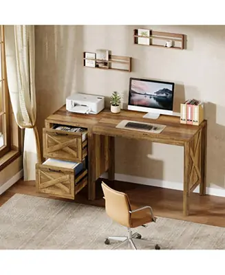 New Release 55.12-Inch Gaming Table, Computer Desk with 2 Drawers, Farmhouse Home Office Desk