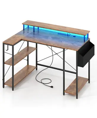 Hot Picks L-Shaped with LED Lighting and Headphone Hook Gaming Desk