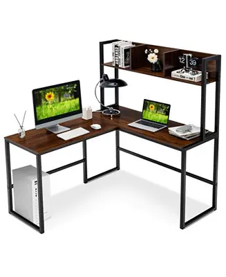 Industrial L-Shaped Desk Bookshelf 55 Inch Corner Computer Gaming Table Shop Now