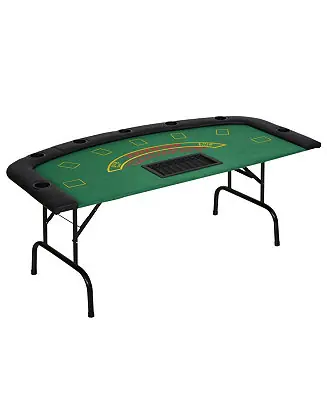Best Seller 72" Foldable Poker Table for 7 Players with Chip Tray and Cup Holders, Blue MDF Blackjack Card Table with Padded Rails for Game Room-Rbied