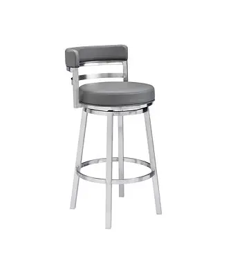 Madrid 26" Counter Height Swivel Gray Artificial leather and Brushed Stainless Steel Bar Stool Budget