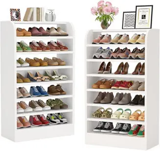 Fresh Stock 8-Tier Tall Shoe Rack Organizer for Entryway – Wooden Shoe Storage Cabinet Stand, Set of 2