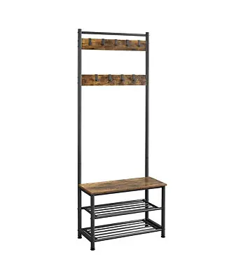 Genuine 73” H Metal Hall Tree with Shoe Storage Bench Entryway Coat Rack