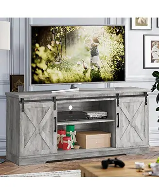 Farmhouse TV Stand for 65-Inch TV with Barn Doors, Shelves and Storage, Tall Entertainment Center for Living Room or Bedroom Grab Now