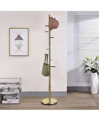 Hyre 8 Hook Entryway Hall Tree Coat & Hat Rack Stand, Brass Popular