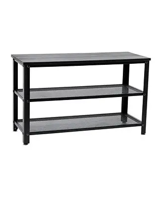 Solid Pine Wood 3-Tier Entryway Shoe Rack Bench With Metal Mesh Shelves, For Entryway, Mudroom, Or Bedroom, And More! Original
