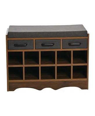 Super Sale Entryway Storage Bench with Drawers, Shoe Compartments and Cushioned Seat in Mid Century Walnut Wood Grain