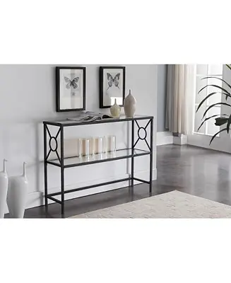 Best Seller Loyd Metal with Glass Shelf Console Table, Black/Brushed Copper