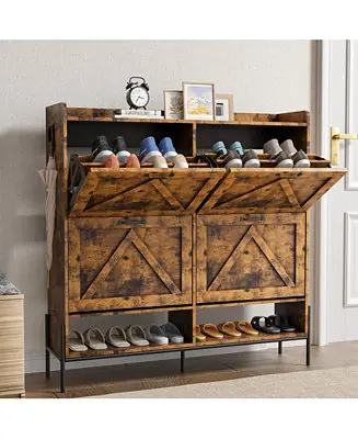 Holiday Sale Shoe Cabinet – 4 Flip Drawers, Metal Legs, Dry/Wet Separation, Freestanding Organizer for Entryway & Home Use.