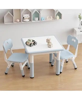 Kids Table and 2 Chairs Set with Graffiti Desktop, Height Adjustable Toddler Table and Chairs Set, 4 in 1 Activity Table Play Table for Reading, Drawing, Playing, Eating Premium