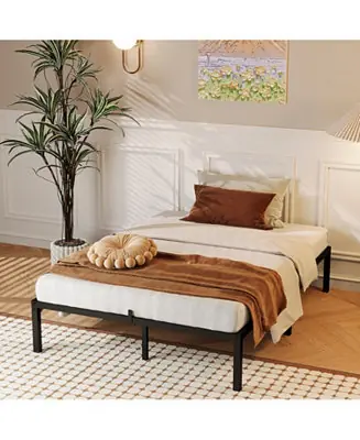 14 Inch Metal Full Bed Frame with Rounded Corner, Heavy Duty Non-Slip Bed Frame with Steel Slats, No Box Spring Required Noise-Free Easy Assembly, 9-Leg Bed Base, Black Exclusive