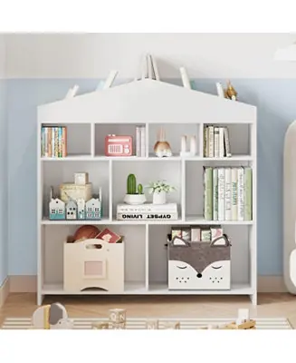 9-Cubby Children's Bookshelf, Toy Organizer, White Wooden Bookcase, Nursery, Playroom, Kids Room Grab Now