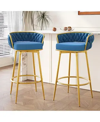 Streamdale Woven Back Swivel Bar Stools Set of 2, 31" Blue Kitchen Chairs Certified