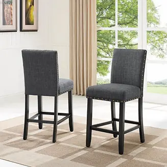 Fan Favorite Set of 2 Counter Height Stools with Nailhead Trim, 26'' Seat Height