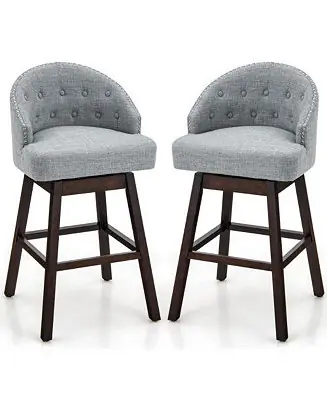 Set of 2 Swivel Bar Stools with Rubber Wood Legs and Padded Back Don’t Miss Out